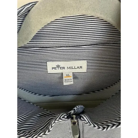 Peter Millar Perth Sugar Stripe Performance Golf 1/4 Zip XL Cottage Blue White - Picture 3 of 7
